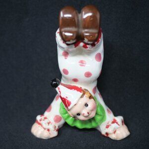 Vintage 1950s Japan? Ceramic Jester CIRCUS Acrobat CLOWN Figurine Polka Dot EUC